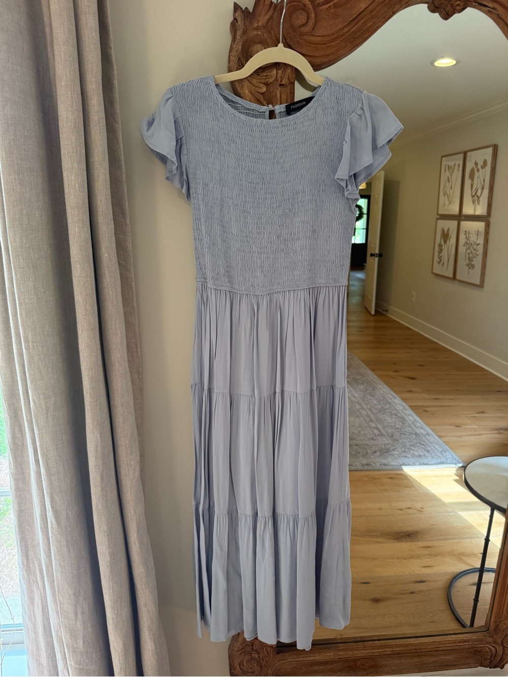 Light Blue Ruffle Sleeve Smocked Maxi Dress